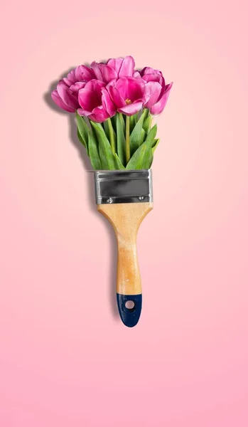 Rosa Tulpen Pinsel Auf Rosa Hintergrund — Stockfoto
