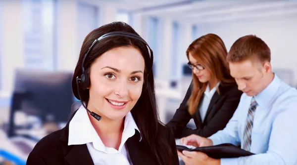 Callcenter Konzept Junge Frau Headset — Stockfoto