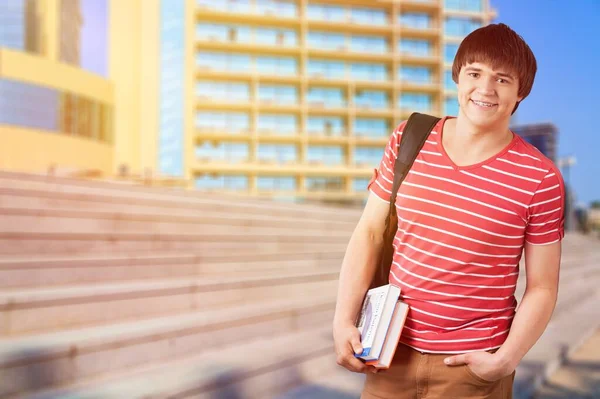 Ung Student Med Böcker Och Väska — Stockfoto