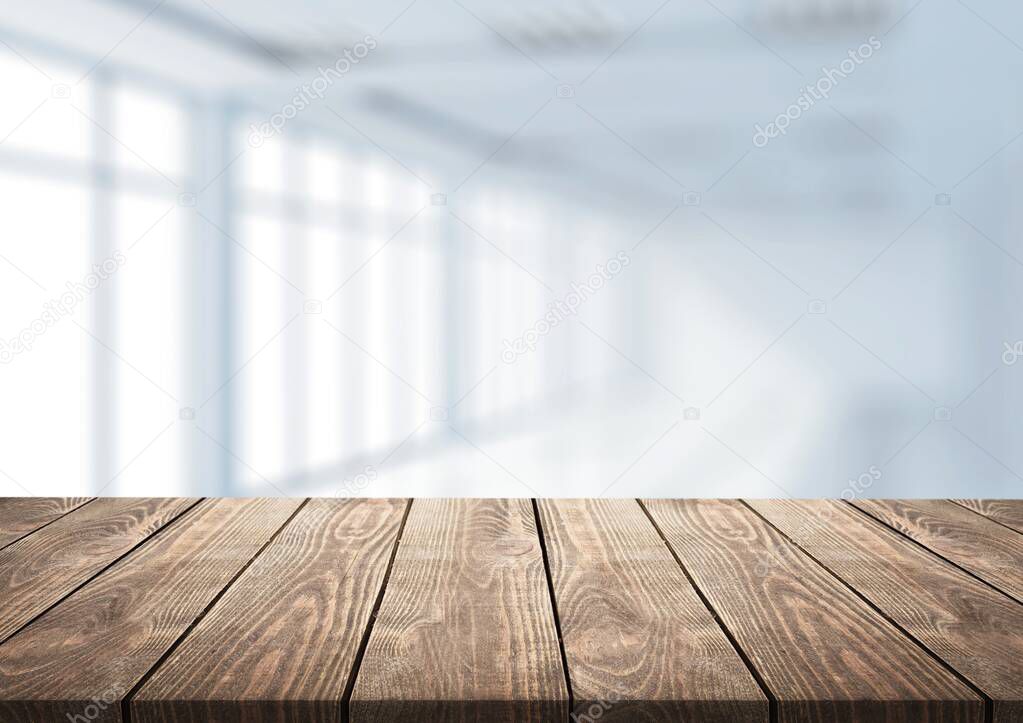 empty wooden table and white background