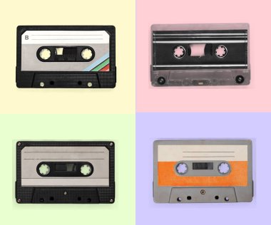 Arka plan üzerinde retro ses kasetleri topluluğu