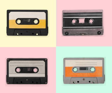 Arka plan üzerinde retro ses kasetleri topluluğu