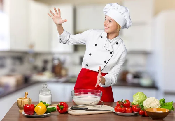 Portret Van Een Jonge Vrouw Chef Kok — Stockfoto