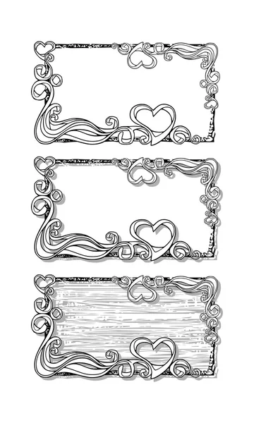 Decorative vector frames in graphic style with hearts, set — Διανυσματικό Αρχείο