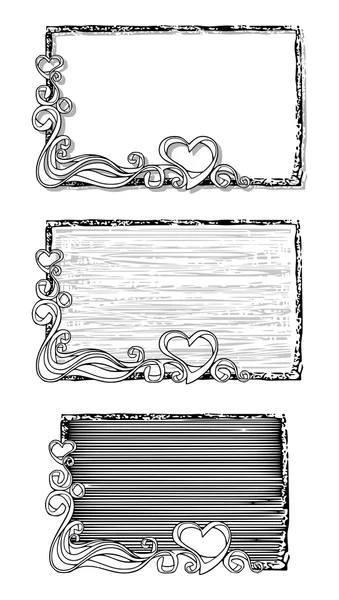 Molduras vetoriais decorativas em estilo gráfico com corações, conjunto — Vetor de Stock