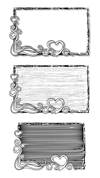 Yürekleri, grafik tarzı dekoratif vektör çerçeve ayarla — Stok Vektör