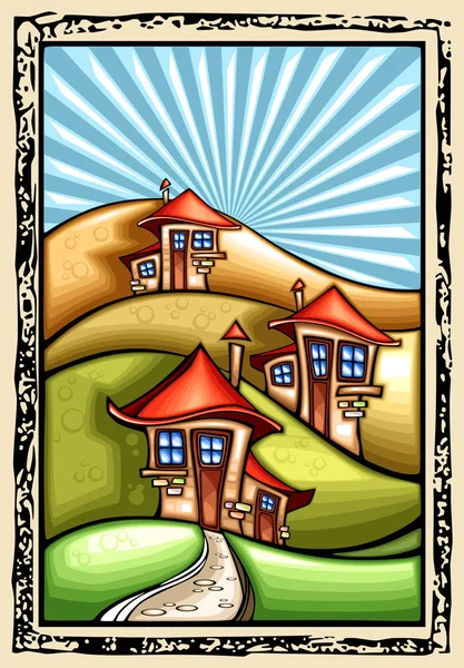 Stilize kırsal manzara evleri ile Stok Vektör