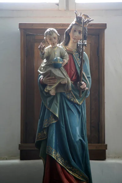 Oude Katholieke Kerk Binnenshuis Details Maria Met Kleine Jezus Omgeving — Stockfoto