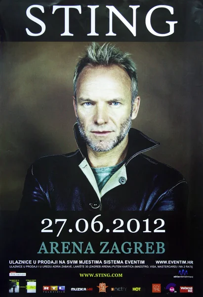Zágráb Horvátország 2012 Június Sting Koncert Plakátja Zágrábi Arénában Horvátország Jogdíjmentes Stock Képek