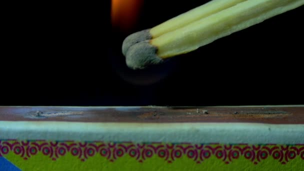 Ignition Two Matches on Matchbox. Slow Motion — Stock Video