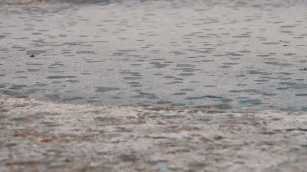 La pluie coule à travers les flaques 