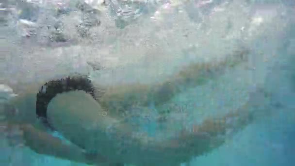 Люди плавають під водою в басейні — стокове відео