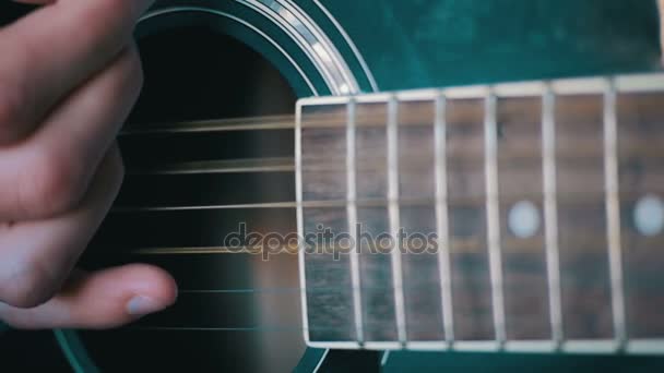 Man Playing Acoustic Guitar. Slow Motion — Stock Video