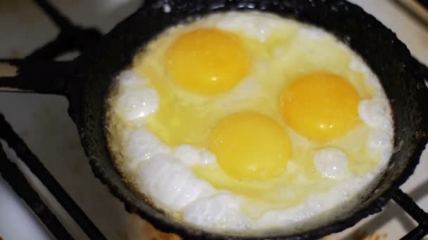 Huevos fritos preparados en una sartén — Vídeo de stock