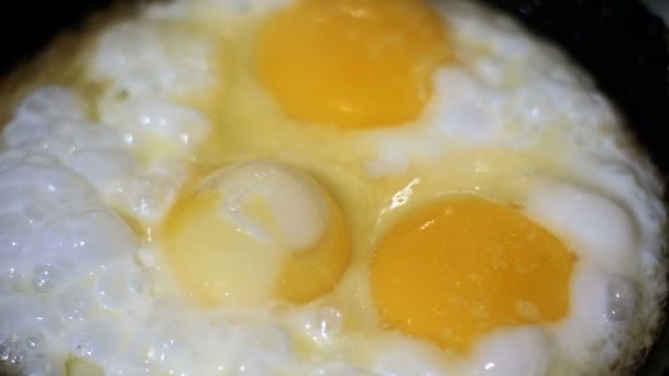 Huevos fritos preparados en una sartén — Vídeos de Stock