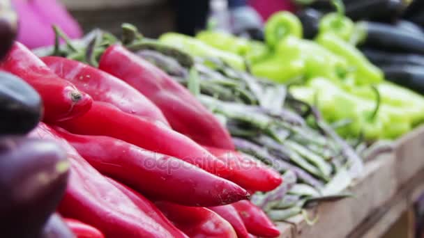 Čerstvá zelenina na trhu — Stock video