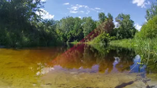 Річка характер і хмар, що рухаються в небі. Уповільнена зйомка — стокове відео