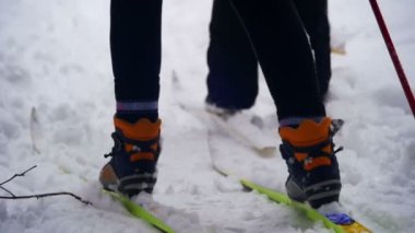 Kayakçı kış ormanda binmek