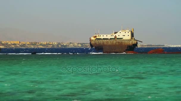 Skeppsbrott nära revet i Röda havet, Egypten — Stockvideo