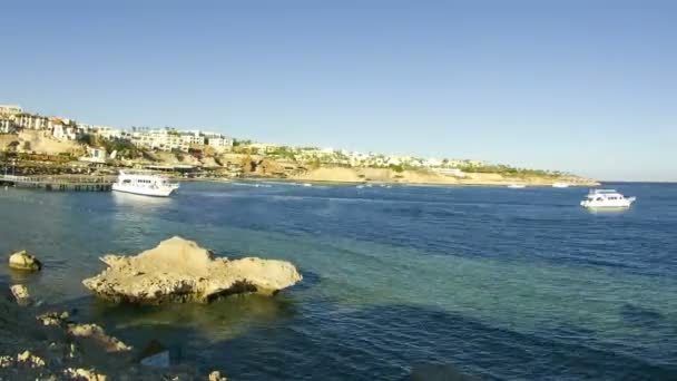 Vista panorâmica da praia e da costa do Mar Vermelho no Egito Resort. Tempo de Caducidade — Vídeo de Stock