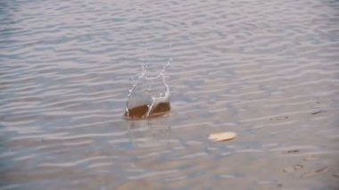 Dalış ve kış deniz buz kaplı yemek mücadele martı. Ağır çekim