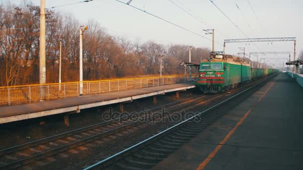 Tren de mercancías que viaja en el ferrocarril — Vídeos de Stock