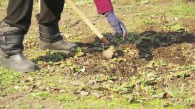 Kadın bir helikopter ile bahçedeki otları Temizleme. Ağır çekim