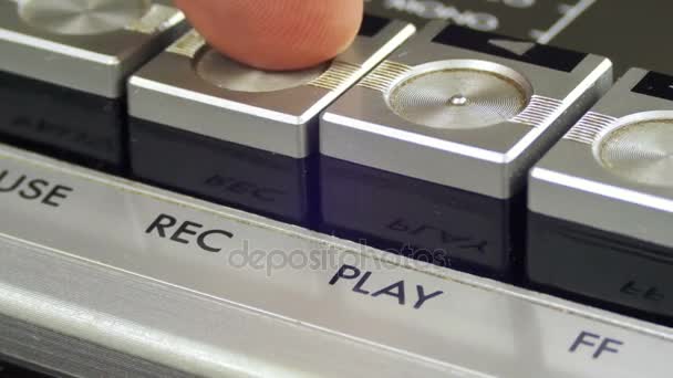 Finger Presses Record Control Buttons on Audio Cassette Player — Stock Video