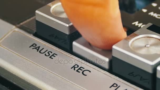 Pushing Record Button on a Vintage Tape Recorder — Stock Video