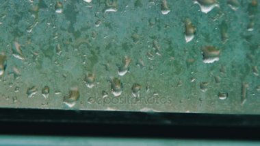 Pencere ve plastik pencere arkasında yağmur yağmur damlaları