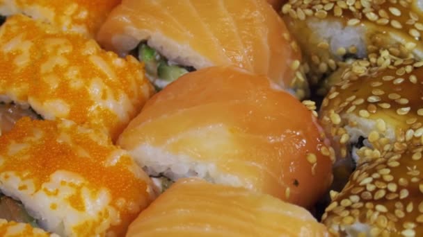 Giapponese sushi rolls primo piano è Moving — Video Stock