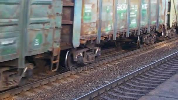 Comboio de mercadorias que viaja na via férrea — Vídeo de Stock