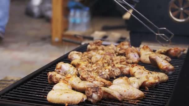 Chicken Meat Cooking on a Barbecue Grill — Stock Video