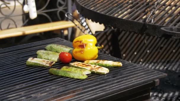 Matlagning grönsaker på grillen — Stockvideo