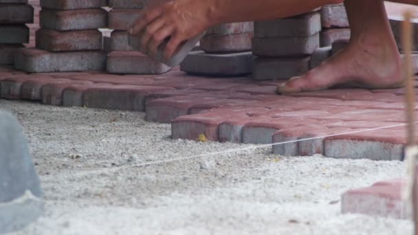 Trabajador colocación piedra pavimentación losa — Vídeo de stock