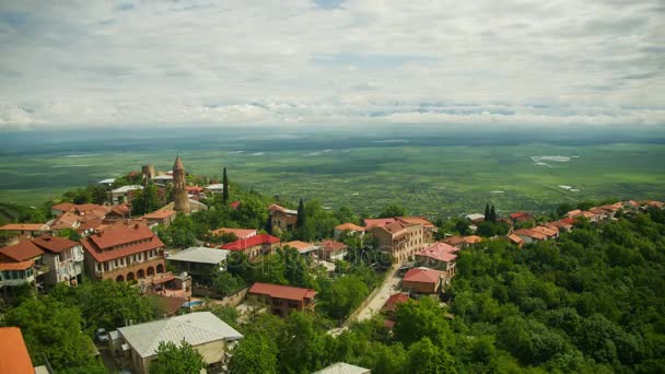 Sighnagi (Georgia). Een weergave van bovenaf van het landschap van de stad. Time-lapse — Stockvideo