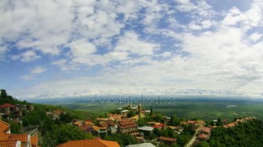 Sighnaghi, Georgia. Manzara şehrin bir görünümünü yukarıda. Zaman atlamalı