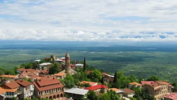 Panoramic View on the Sighnaghi City Landscape, Georgia. Timelapse — Stock Video