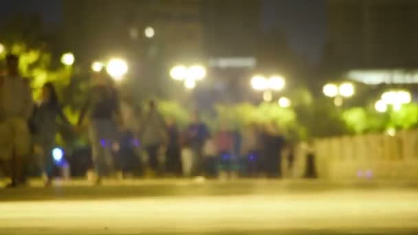 Crowd of People is Walking Along the Night Street. Time lapse. — Stock Video