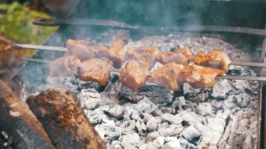 Şiş kebap ormandaki ızgarada pişirilir