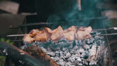 Şiş kebap ormandaki ızgarada pişirilir. Ağır çekim