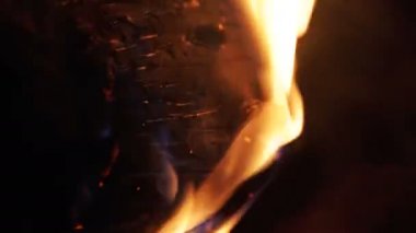 Geceleri dalları yanık ormanda kamp ateşi