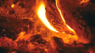 Geceleri dalları yanık ormanda kamp ateşi