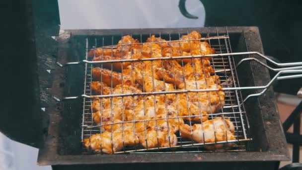 Gegrilde kip op de grill — Stockvideo
