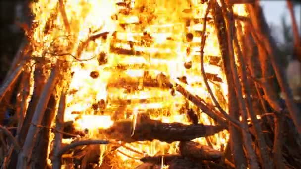 Grote brand branden 's nachts — Stockvideo
