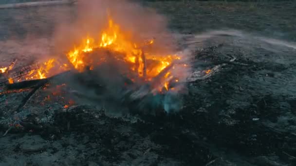 Extinguir um fogo com água por mangueira — Vídeo de Stock