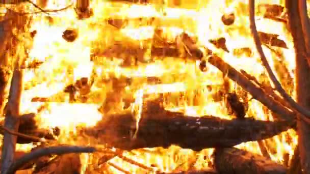 Stor brand brænder om natten – Stock-video