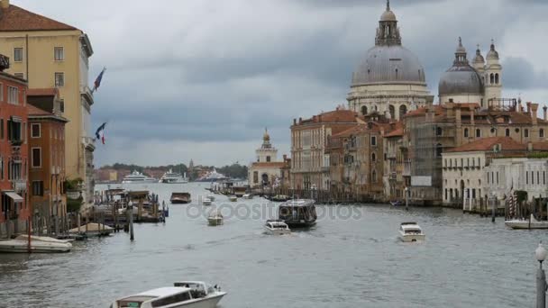 Venice Italy Grand Canal Transport Routes, View from the Bridge. — Stock Video