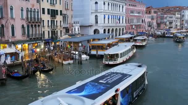 Venice Italy Grand Canal Transport Routes, View from the Rialto Bridge. — Stock Video