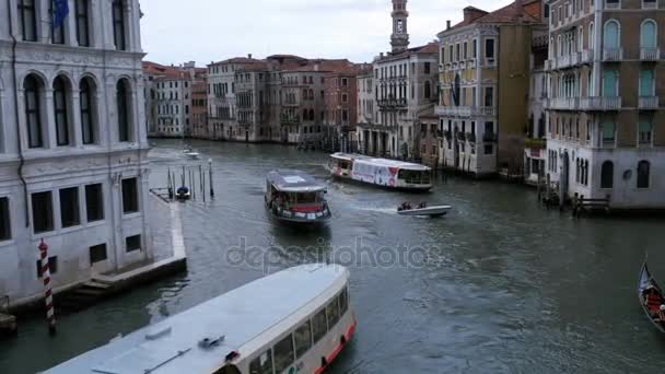 Venice Italy Grand Canal Transport Routes, View from the Rialto Bridge. — Stock Video